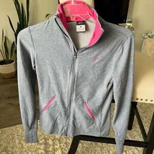 Gently Used Nike Dri-Fit Long Sleeve Pink and Gray Zip Jacket with Pockets, M